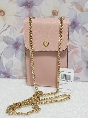 Coach North South Phone Crossbody Bag Wallet - Petal Pink Gold F55636 Crossgrain